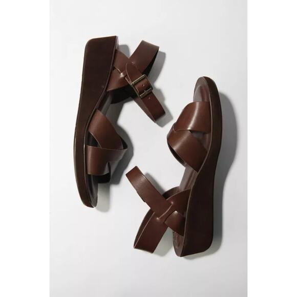 Kork-Ease Women’s Leather Platform Sandals Wedge Heel Ankle Straps Brown Size 5 - Picture 2 of 10